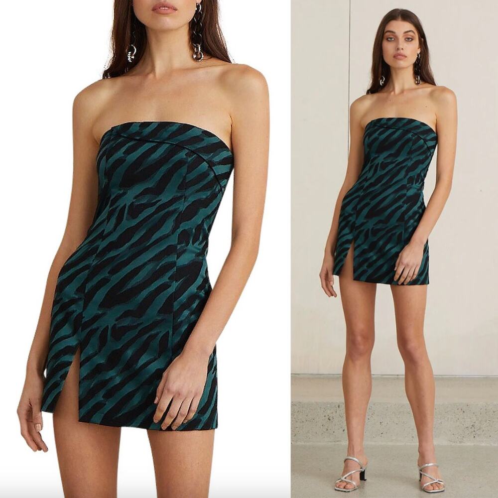 Bec + Bridge | Discotheque Strapless Mini Dress Green Animal Print 2